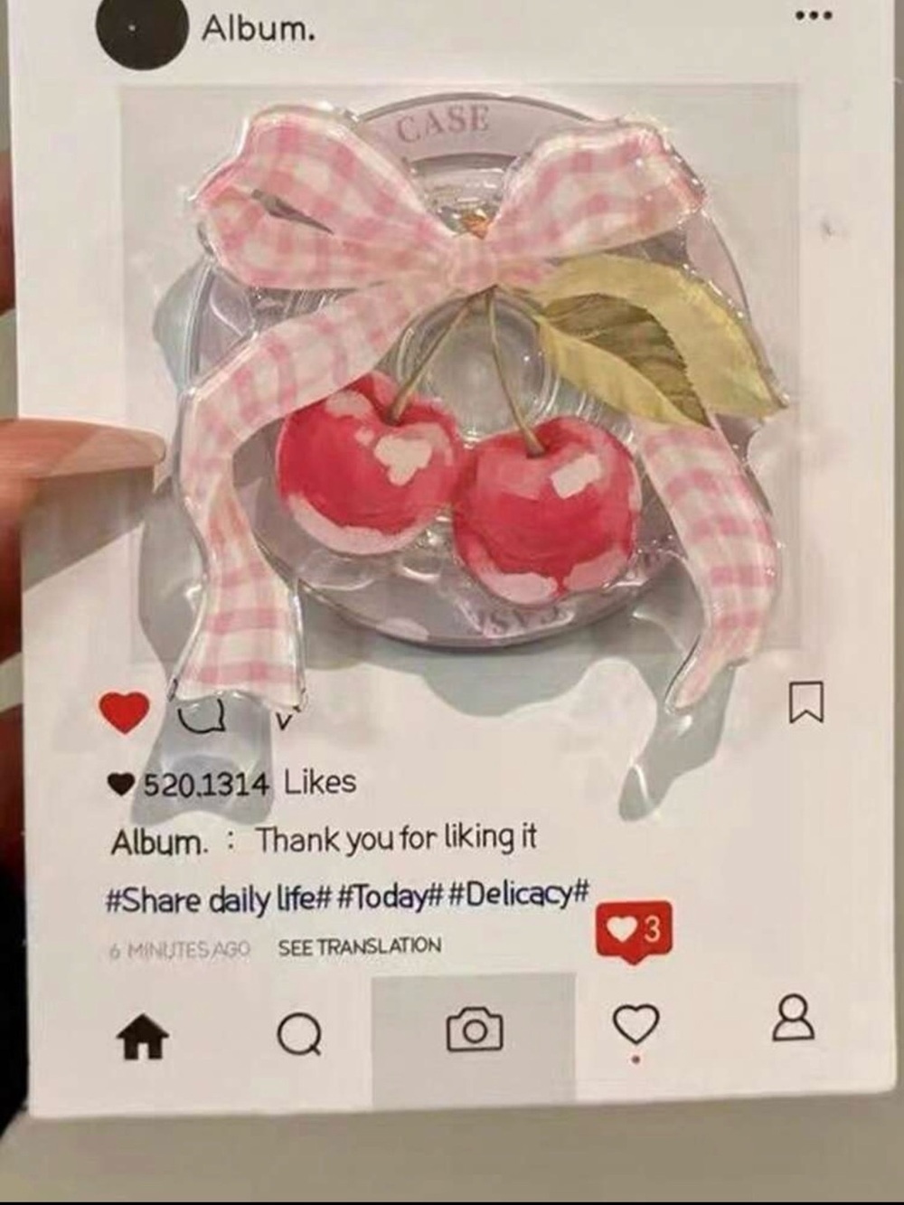 🎀🍒 MagSafe Cute Pink Plaid Bow Cherry Popsocket🍒🎀